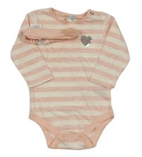2set - Růžovo-bílé pruhované body se srdcem + čelenka CoolClub