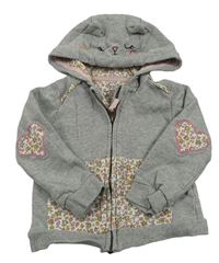 Šedá květovaná propínací mikina s kapucí Mothercare