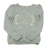 Mintovo-bílý melírovaný lehký svetr s nápisem a květy H&M