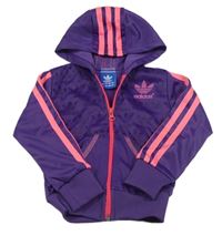 Fialovo-růžová propínací sportovní mikina s logem a kapucí Adidas