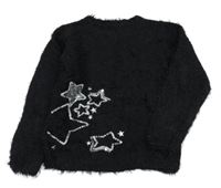 Černý chlupatý svetr s hvězdičkami Nutmeg