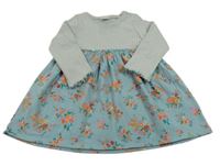 Modro-smetanové pruhované šaty s květovanou sukní Next