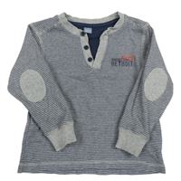 Šedo-tmavomodré pruhované triko s nápisem Dopodopo