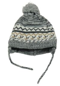 Nové - Šedo-bílo-béžová vzorovaná čepice s bambulí C&A