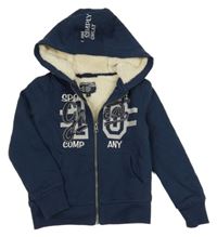 Tmavomodrá propínací zateplená mikina s nápisy a kapucí Pocopiano