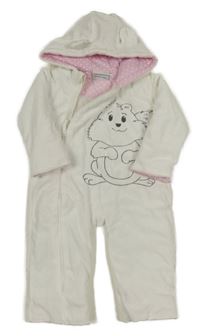 Bílá sametová zateplená kombinéza s veverkou a kapucí Topomini