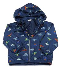 Tmavomodrá šusťáková jarní bunda s auty a kapucí H&M