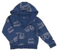 Tmavomodrá propínací mikina s auty a kapucí Primark