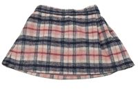 Růžovo-tmavomodrá kostkovaná vlněná sukně F&F