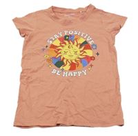 Broskvové tričko se sluncem a nápisy 