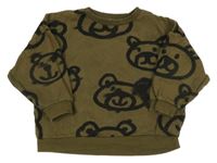 Khaki-černá oversize mikina s medvídky Next