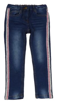 Tmavomodré skinny rifle s třpytivými pruhy 