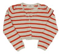 Béžovo-červený pruhovaný propínací crop svetr H&M