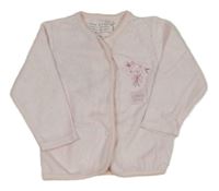 Světlerůžová sametová propínací mikina s květy 