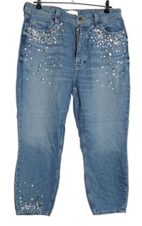 Dámské světlemodré crop rifle s kamínky River Island 