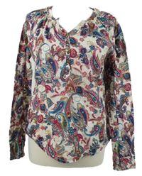 Dámská bílo-růžovo-modrá vzorovaná halenka C&A