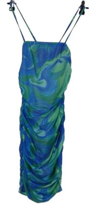 Dámské modro-zelené vzorované tylové řasené šaty NaaNaa 