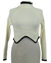 Dámský smetanový žebrovaný crop svetr s černým lemem a rolákem Atmosphere