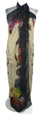 Dámské smetanovo-šedo-barevné květované pareo s nápisy 