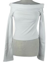 Dámské bílé žebrované crop triko s lodičkovým výstřihem MissPap 