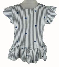 Dámská bílo-modrá proužkovaná peplum halenka s kytičkami C&A
