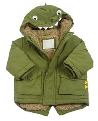 Khaki šusťáková zimní bunda s kapucí- dinosaur Primark