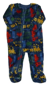 Tmavomodrý chlupatý overal s vláčky Nutmeg