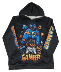 Černá sportovní mikina s obrázkem a kapucí 