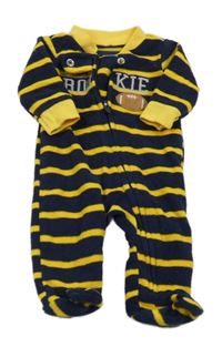 Tmavomodro-žlutý pruhovaná fleecový overal s nápisem Carter's