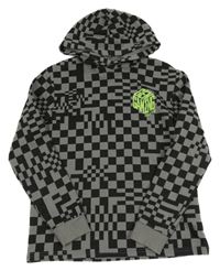 Černo-šedá kostkovaná mikina s nápisem a kapucí H&M