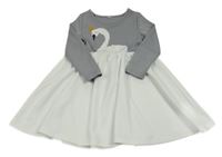 Šedo-bílé šaty s labutí 