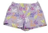 Fialové bavlněné kraťasy s květinami a plamenňáky C&A
