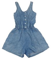 Modrý kraťasový overal riflového vzhledu 