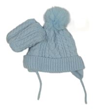 Nové - 2set - Světlemodrá pletená čepice + rukavice Primark