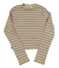 Bílo-zeleno-růžové pruhované žebrované crop triko H&M