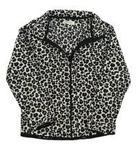 Smetanovo-černá leopardí fleecová propínací mikina H&M