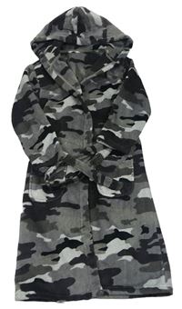 Šedo-černý army chlupatý župan s kapucí M&S