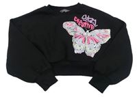 Černá crop mikina s motýlem Primark