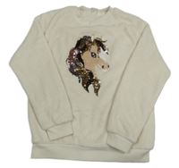 Smetanová chlupatá mikina s překlápěcími flitry H&M