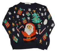Tmavomodrý svetr se Santou a dárky H&M