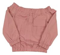 Růžová crop halenka s volnými rameny 