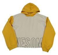 Smetanovo-žlutá crop mikina s nápisem a kapucí C&A