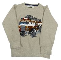 Béžový melírovaný svetr s hasiči C&A