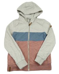 Světlešedo-modro-starorůžová melírovaná propínací mikina s kapucí YIGGA