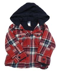 Červeno-bílo-tmavomodrá kostkovaná košile s kapucí M&Co.