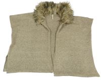 Béžový melírovaný pletený cardigan s kožešinou Yd.