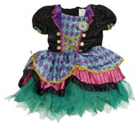 Kostým - Černo-barevné saténové šaty se vzorem a pavučinou 