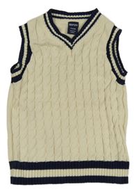 Světlebéžovo-tmavomodrá pletená vesta 
