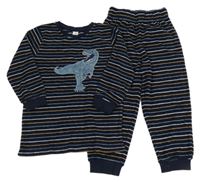 Tmavomodro-bílo-okrové pruhované froté pyžamo s dinem Topolino