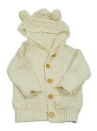 Smetanový propínací svetr s kapucí 